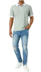 Polos informales al por mayor con contraste de color semi-zip, polos personalizados con cuello vuelto y cremallera, polos de secado rápido - Product Image 3