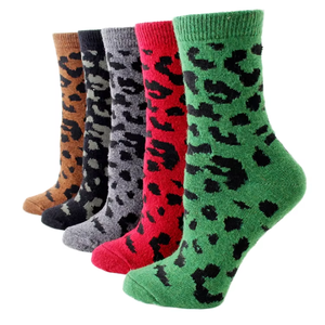Xianghui <strong>Wholesale</strong> Leopard Patterns Colorful Long Indoor Floor Thick Warm <strong>Fuzzy</strong> Female Winter Coral Fleece <strong>Socks</strong> - Product Image 1