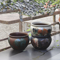 Pot de fleurs combiné en céramique rétro rustique traditionnel de grande taille pour plantes vertes, idéal pour les centres commerciaux
