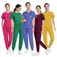 Nuevo Conjunto de Uniformes Médicos Elásticos de Cuello Redondo para Mujer, Uniformes de Hospital, Conjuntos de Uniformes para Salón de Belleza, Spa, Uniformes Médicos, Trajes de Enfermería Dental