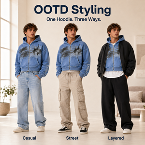 Felpa con Cappuccio Personalizzata OEM, Zip Corta, Effetto Lavaggio Acido, Stampa <span class=keywords><strong>Grafica</strong></span> Astratta a Schizzi d'Inchiostro, Ricamo sulle Maniche, Streetwear Casual - Product Image 4