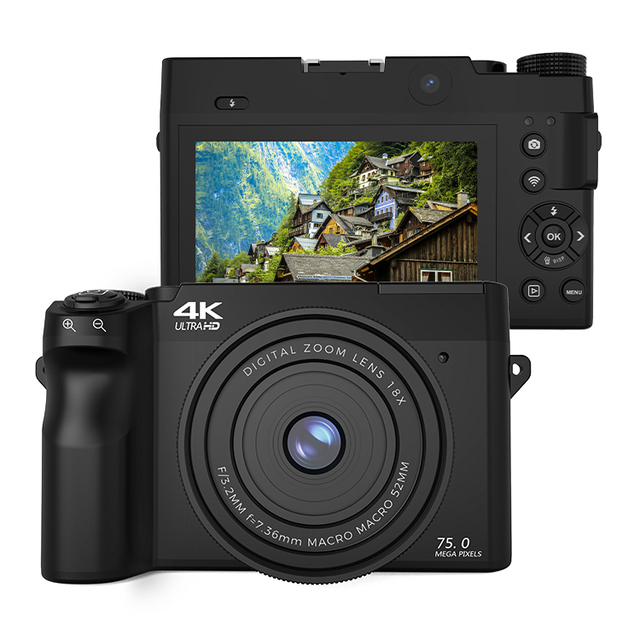 4K Vlogging Digital Camera 18X Zoom Dual Front Rear Cameras for Selfie Landscape