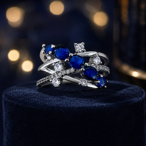 Anello Geometrico Intrecciato con Zircone Blu Impilabile per Donne, Elegante Gioiello da Dito alla Moda - Product Image 4