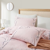 Ensemble de literie 3 pièces en microfibre brossée polyester, rose pastel doux au toucher, motif fleur de prunier, housse de couette et taie d'oreiller pour tous les âges