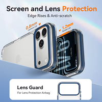 Coque de téléphone antichoc transparente de haute qualité pour iPhone 17 18 Pro Max avec cadre métallique bleu et protection d'objectif en métal