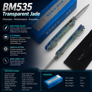 มีดพับ BM535 Bugout รุ่นสั่งทำพิเศษ ทำจากเหล็กกล้าไร้สนิม S30V ด้ามจับ G10 สีหยกใส สำหรับกิจกรรมกลางแจ้ง ตั้งแคมป์ เอาตัวรอด EDC ของขวัญจากโรงงาน - Product Image 3