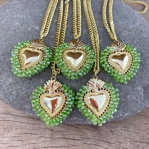 Collar verde grassy <span class=keywords><strong>para</strong></span> mujer, collar de cadena de oro con cuentas, joyería bonita, collar de corazón, popular, a la moda - Product Image 3