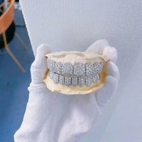 Grillz de luxe en argent 925 plaqué rhodium avec zircon, 10 dents supérieures et 10 dents inférieures, bijoux de mode hip-hop tendance pour rappeurs
