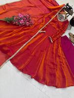 Ensemble robe de soirée, pantalon et dupatta en soie Fendy de qualité supérieure pour femmes, avec un style élégant et un charme ethnique gracieux, idéal pour les mariages et les soirées.