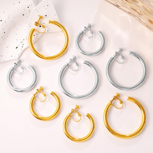Hoop Earrings Zinc Alloy Stainless Steel <b>Post</b> Large <b>Round</b> Geometric Design Fashion Jewelry - Product Image 5