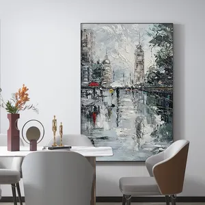 Home Decor Hand Paintings Handpainted Cityscape Artwork 3D Thick Texture Wall Art Picture Abstract Canvas Oil Painting