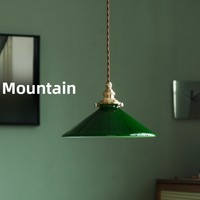 Lampadario Vintage in Vetro Verde, Lampada a Sospensione Giapponese Mid-Century Modern con LED, Diametro 25cm per Camera da Letto, Sala da Pranzo e Hotel