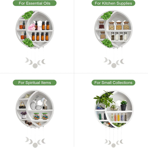 Estante de madera para cristales de luna creciente, estante de almacenamiento multicapa, decoración colgante, manualidades, estante de pared de luna creciente, Luna flotante de madera - Product Image 5