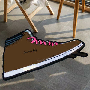 Tapis de chaussure personnalisé paillassons anti-dérapant fait à la main moelleux Shag Sneaker tapis anti-dérapant tapis tufté avec logo - Product Image 4
