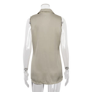 Camicie lunghe senza maniche in poliestere larghe abbigliamento da donna con bottone top Casual da donna camicette 2023 eleganti in raso - Product Image 5