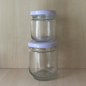 Pot <span class=keywords><strong>en</strong></span> <span class=keywords><strong>verre</strong></span> transparent à profil bas, court et droit, de 100 g, avec couvercle argenté à anse, pour confiture, gelée ou salsa. - Product Image 3