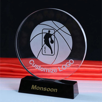 Trophée de tournoi de basketball, football, golf, en verre gravé, design le moins cher, prix de championnat sportif MVP avec base noire