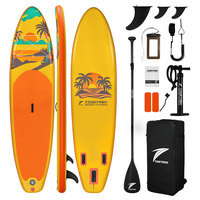 Planche de SUP gonflable personnalisée en PVC pour les eaux océaniques, système à 3 ailerons, leash pour aileron, pompe manuelle, sac à dos