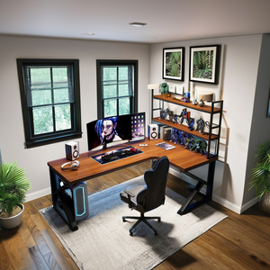 Escritorio ergonómico y moderno para jugadores de PC, cómoda <span class=keywords><strong>mesa</strong></span> de juegos en forma de L para 2 personas, <span class=keywords><strong>Mesa</strong></span> de escritorio grande para oficina en casa - Product Image 2