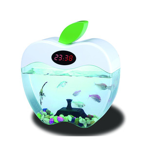 水槽 USB ミニ水槽 アップルフィッシュタンク LEDライト付き LCDディスプレイと時計付き 魚タンク装飾 - Product Image 3