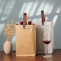 Sac cadeau en papier kraft imperméable avec poignée pour l'emballage d'une seule bouteille de vin