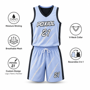 Ensemble de maillots de basket-ball réversibles personnalisés avec shorts 2 en 1, uniforme d'équipe double face, kit en mesh respirant, vêtements de sport OEM - Product Image 3