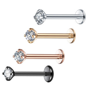 Lingchee 316L Acier Chirurgical Filetage Intérieurement <span class=keywords><strong>Labret</strong></span> <span class=keywords><strong>Piercing</strong></span> Lèvre Stud Tragus Oreille <span class=keywords><strong>Piercing</strong></span> Bijoux Avec Prong Set CZ - Product Image 1