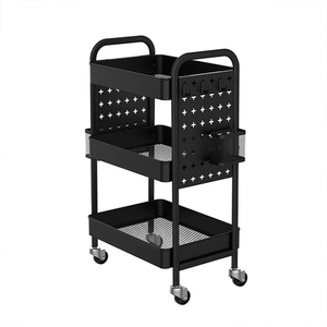 3-laags Multifunctionele <span class=keywords><strong>Plastic</strong></span> Manden Haken Organizer Rollende Nutsopslagkar Met Pegboard En Wielen Voor De Woonkamer - Product Image 3