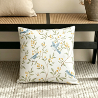 Housse de coussin décorative de qualité supérieure avec imprimé floral vintage et oiseaux, 45x45cm - Housse de coussin douce pour canapé, salon, chambre à coucher