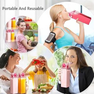 Bouteilles de jus en plastique de luxe transparentes carrées avec logo personnalisé 500 ml 750 ml 1000 ml, design luxueux pour eau, lait, jus - Product Image 2