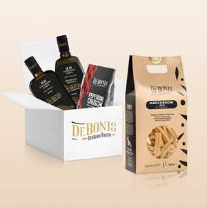 De Bonis Set Regalo Gusto Italiano Pasta Olio d'Oliva Peperoni Crusch 500g Essiccato a Lenta Essiccazione con Trama Bronzata - Product Image 1
