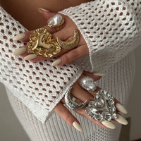Bague coeur 3D de style européen et américain Ins nouveau modèle en alliage lisse plaqué or mariage bijoux transfrontaliers appropriés