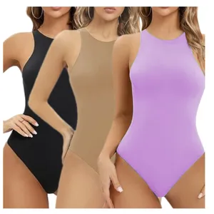 Body-Knuffelloze Bodysuit Hoge Hals Dubbel Gevoerd Sexy Tank Tops Bodysuits Racerback String Jumpsuits Voor Dames