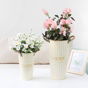 Jarrón de cubo de hierro grande Vintage creativo, despertar de flores frescas de agua profunda para el hogar o la tienda, tubo de flor de cubo de estaño - Product Image 4