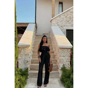 Plus Size Black Fedora <b>Jumpsuit</b> Formal Chic High Waist Corduroy Summer Autumn ODM Supply Fitness <b>Party</b> with Print Decoration - Product Image 5