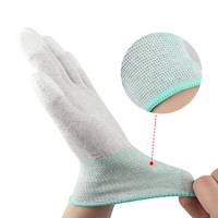 Sarung Tangan Rajut Anti Statis Berkualitas Tinggi, Penghalang Tinggi, Putih PU ESD Serat Karbon, Sarung Tangan Kerja Top Fit