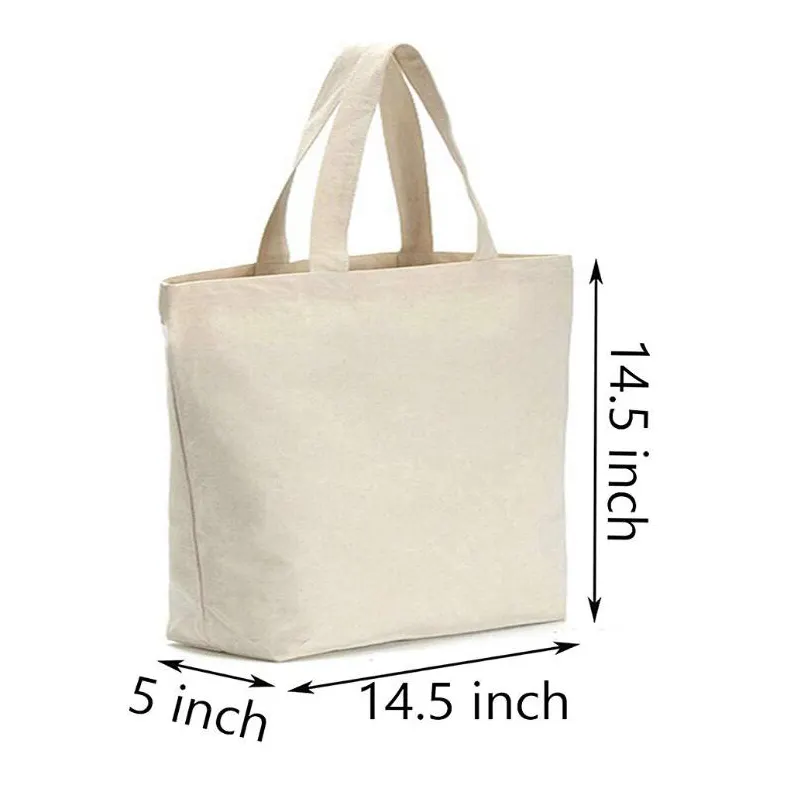 Custom printed logo women oversized blank white plain 12 oz vintage cotton canvas beach shopping tote bag handbag with zip
