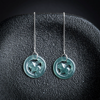 Collier en émeraude naturelle véritable bleu eau de mer avec boucles d'oreilles en argent S925 serties de jadéite de qualité glace, mignonnes pour femmes