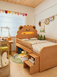Lettino per Bambini in Legno Massello di Faggio con Sponda di Sicurezza, Letto Salvaspazio per Camere Piccole e Soggiorno - Product Image 1