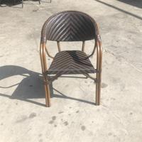 Chaise de bistrot vintage française en rotin PE imperméable à carreaux diamantés, structure en aluminium, anti-UV, mobilier d'extérieur, table en marbre artificiel