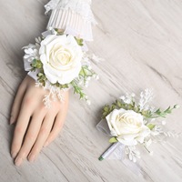Korsase Pergelangan Tangan Mawar Buatan, Rangkaian Bunga Plastik, Pita Boutonniere, Dekorasi Pernikahan, Acara Bisnis, Perayaan