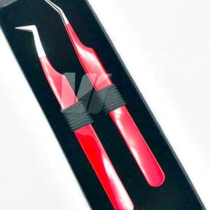 Pince à épiler d'extension de cils en acier inoxydable japonais avec logo personnalisé de haute qualité pointe pointue fortement incurvée rouge durable - Product Image 5