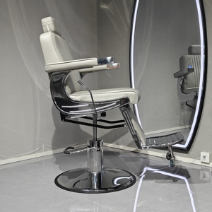 Sillón de Barbería Moderno Gris <span class=keywords><strong>para</strong></span> Salón de Belleza, <span class=keywords><strong>Reclinable</strong></span>, con Bomba de Alta Resistencia - Product Image 4