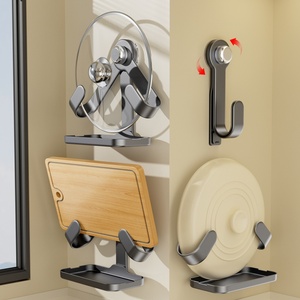 Creative No Drill Wall Mounted <b>Kitchen</b> <b>Rack</b> for Cutting Board with Drain <b>Rack</b> Rotating Suction Cup Pot Lid Holder - Product Image 1