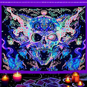 Tapices medievales de luz negra personalizados para Halloween, seta reactiva UV fluorescente, colgante de pared, poliéster, hogar bohemio de Halloween - Product Image 5