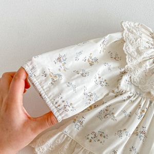 Tutina Estiva INS 2026 per Neonati 0-2 Anni, Abbigliamento Bambina con Stampa Floreale, Colletto in Pizzo, Maniche Lunghe e Bottoni - Product Image 5