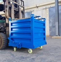 Conteneur métallique industriel d'usine, chariot à palettes métallique pour chariot élévateur, bac à copeaux en fer renforcé à déchargement automatique, bac à déchets