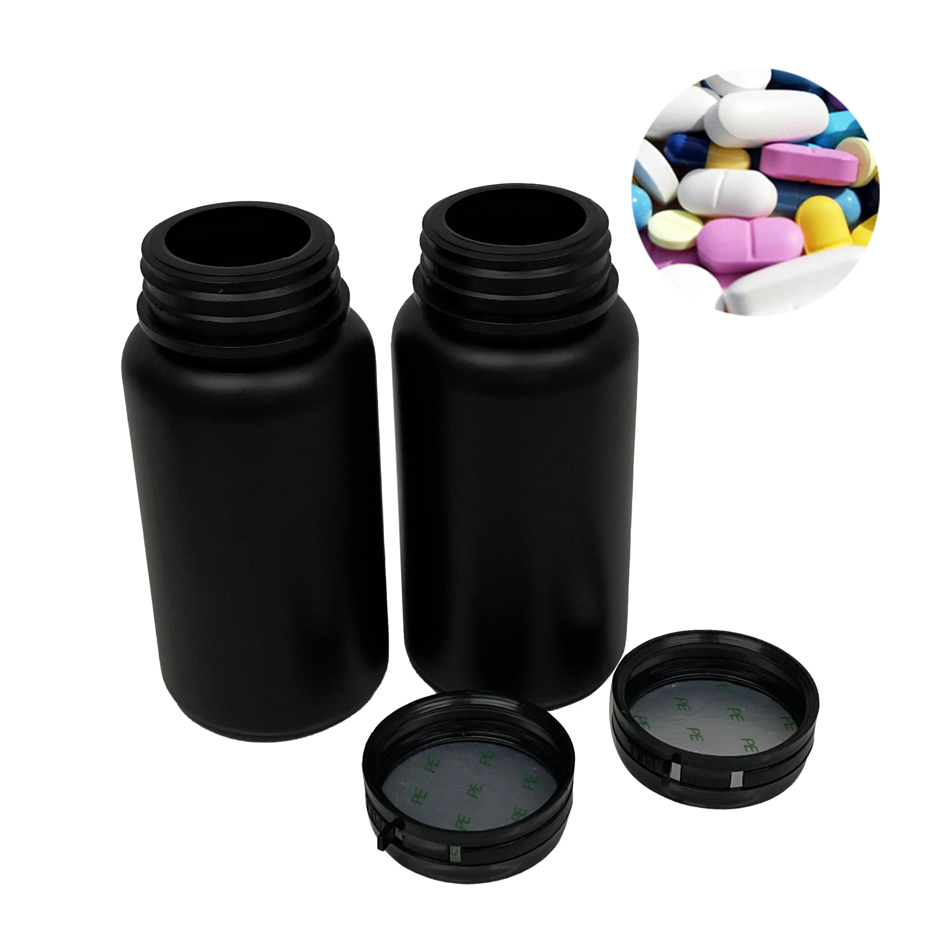 Черные медицинские пластиковые бутылки, контейнеры, пустые таблетки, капсулы, бутылки