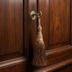 <b>Key</b> <b>Tassel</b> Decorative Pendant <b>for</b> Cabinet Door Brass Lock With Natural Fiber Fringe Ornament - Product Image 1