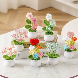 Décoration intérieure Bouquet de fleurs tissées Fil de laine Coeur Plante en pot Tricoté Fleur à tricoter artificielle - Product Image 6